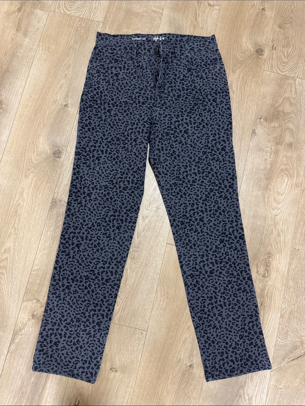 Style & Co. Black and Gray Leopard Straight-Leg Pants